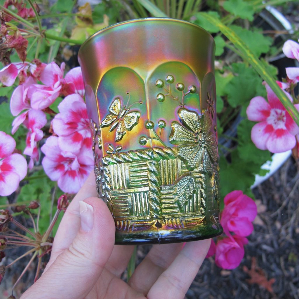 Antique Northwood Springtime Green Carnival Glass Tumbler Carnival Glass