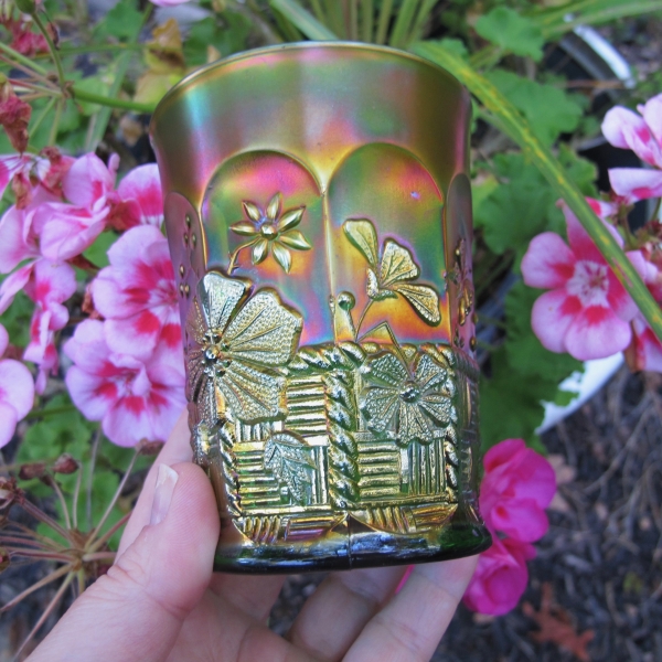 Antique Northwood Springtime Green Carnival Glass Tumbler