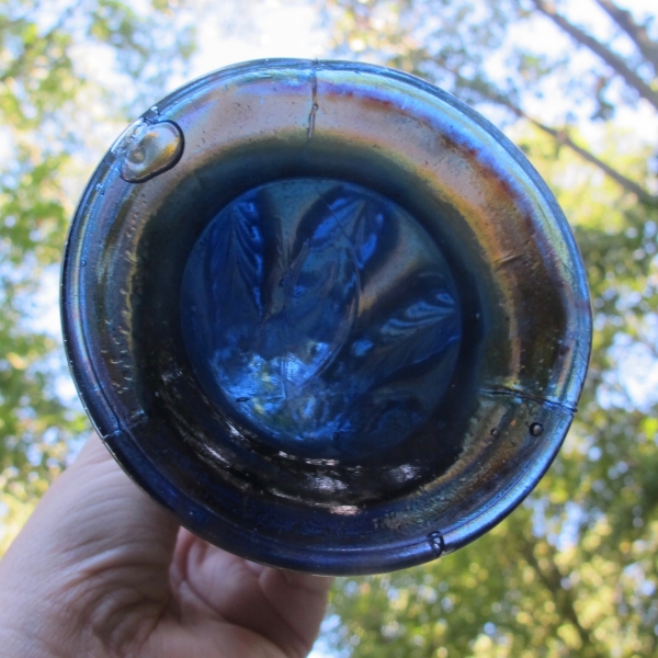 Antique Fenton Plume Panels Blue Carnival Glass Vase