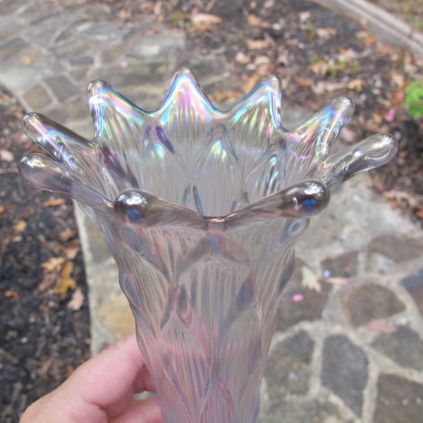 Antique Dugan White Lined Lattice Carnival Glass Vase
