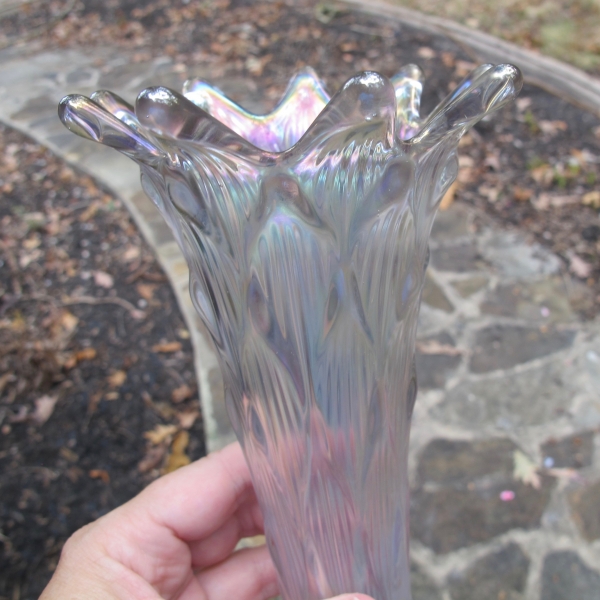 Antique Dugan White Lined Lattice Carnival Glass Vase