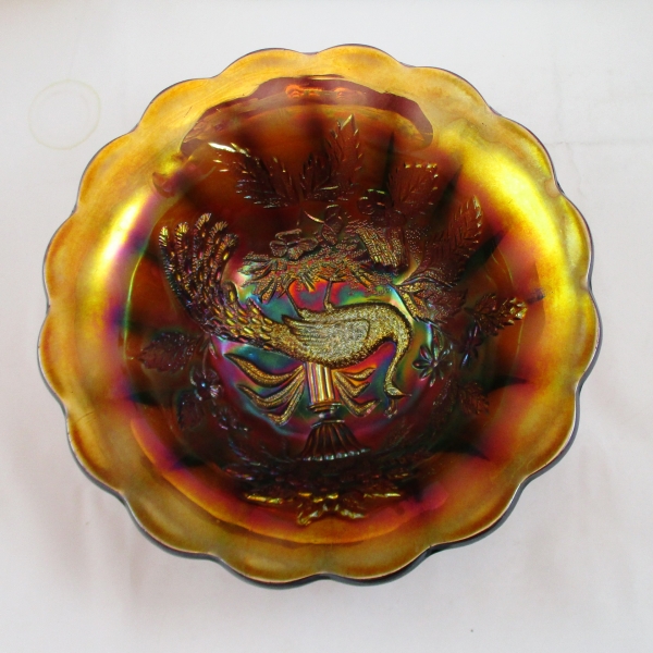 Antique Millersburg Amethyst Peacock Carnival Glass Large Round Bowl