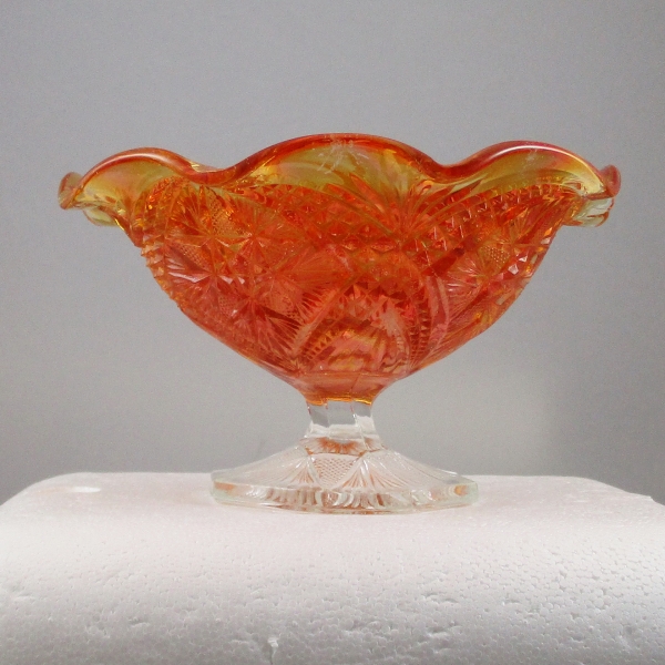 Antique Imperial Marigold Scroll Embossed Carnival Glass Large Compote