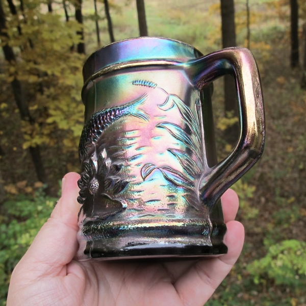 Antique Dugan Black Amethyst Fisherman’s Mug – Carnival Glass