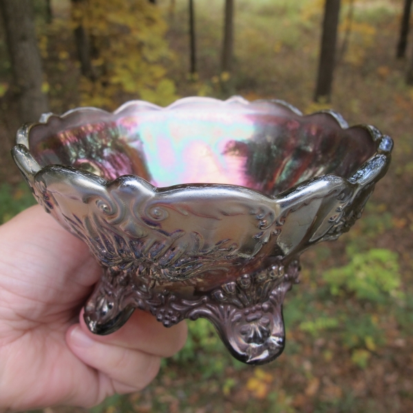 Antique Dugan Dahlia Amethyst Carnival Glass Bowl