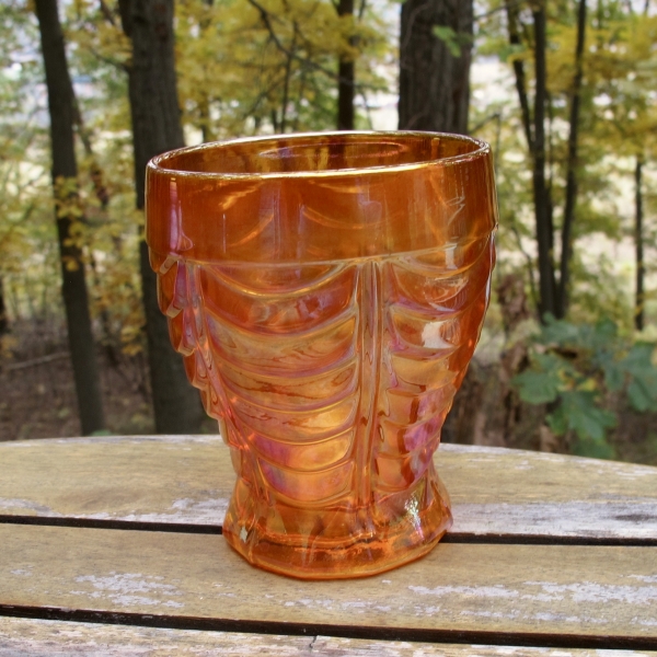 Antique Inwald Drapery Variant Marigold Carnival Glass Tumbler