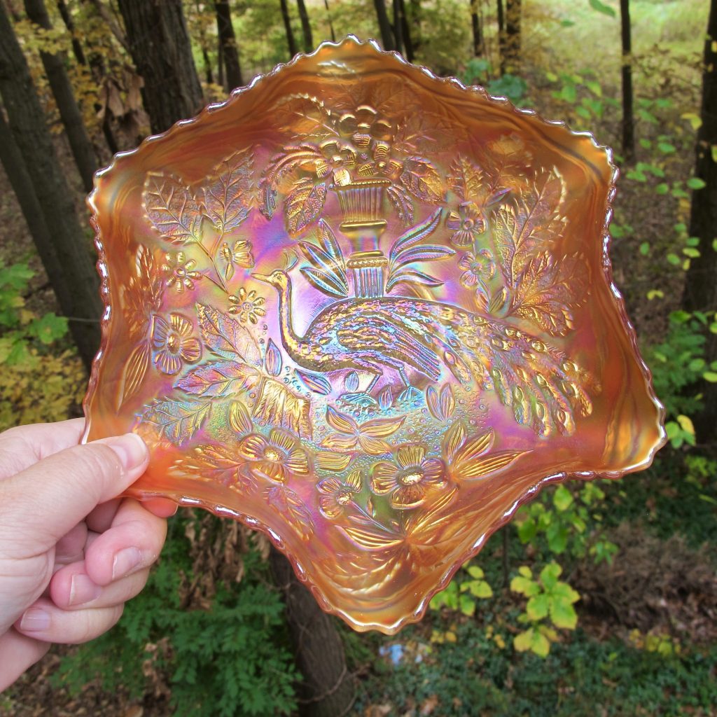 Antique Fenton Pumpkin Peacock & Urn Carnival Glass Bowl Carnival Glass