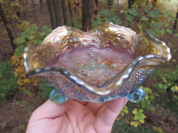 Antique Fenton Aqua Panther Carnival Glass Small Bowl
