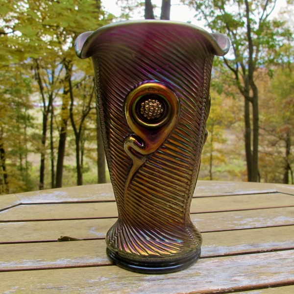 Antique Northwood Ribbed Tornado Amethyst Carnival Glass Vase