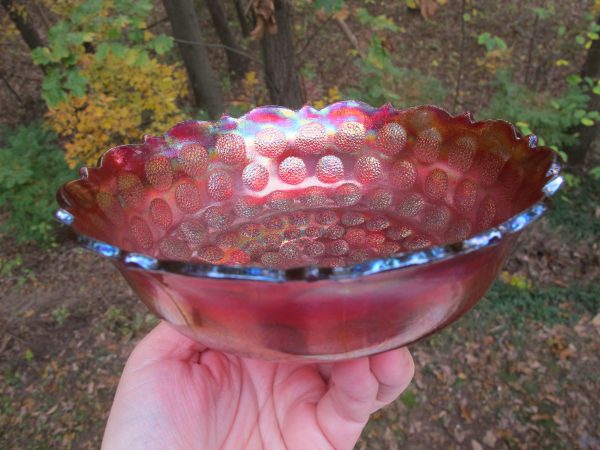 Antique Fenton Coin Dot RED Carnival Glass Nut Bowl - RARE!