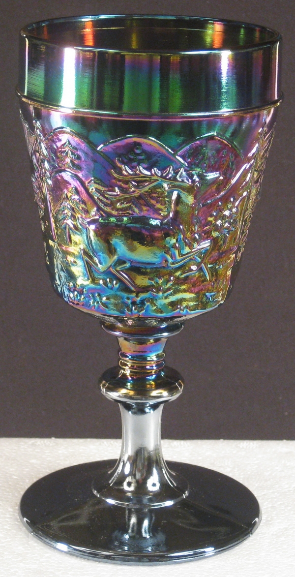 Westmoreland Amethyst Westward Ho Carnival Glass Goblet