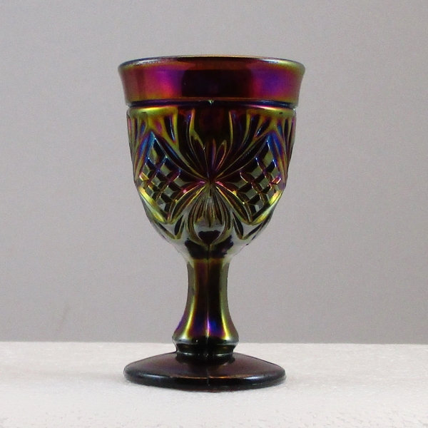 Antique Imperial Amethyst Diamond & Sunburst Carnival Glass Wine