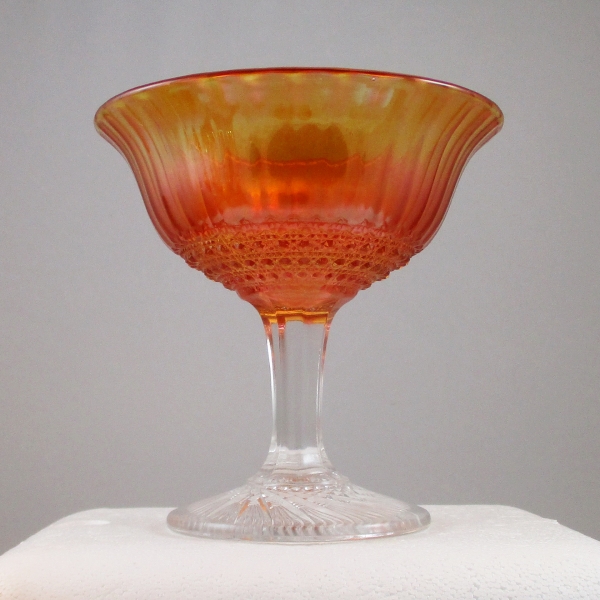 Antique Imperial Marigold Flute & Cane Carnival Glass Large Compote