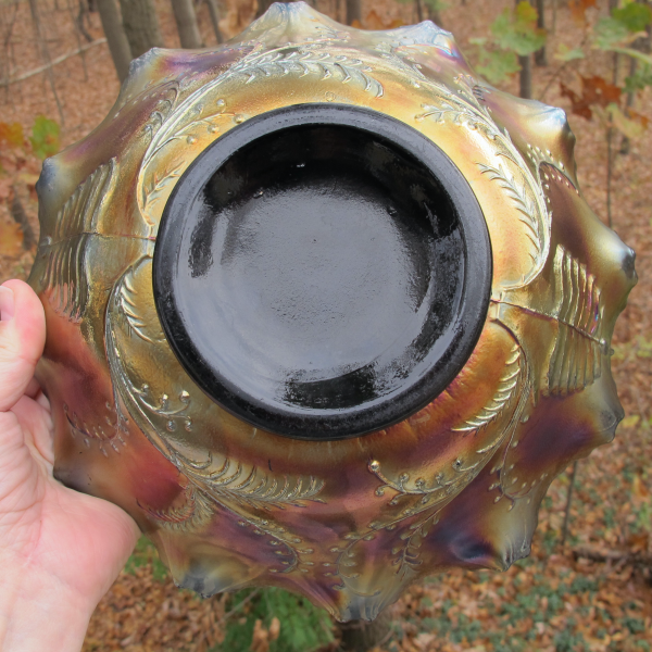 Antique Crown Crystal Shrike Thunderbird Amethyst Carnival Glass Master Bowl (Australian)