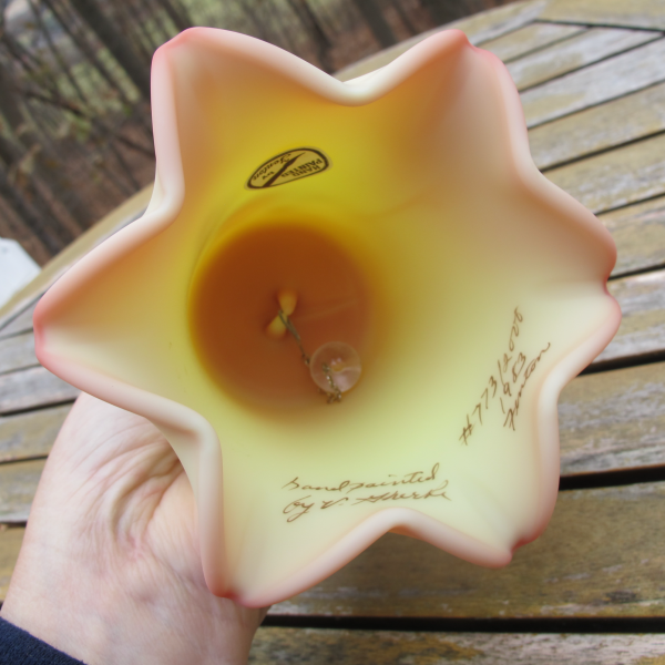 Fenton Handpainted Dogwood Burmese Art Glass Bell - Limited