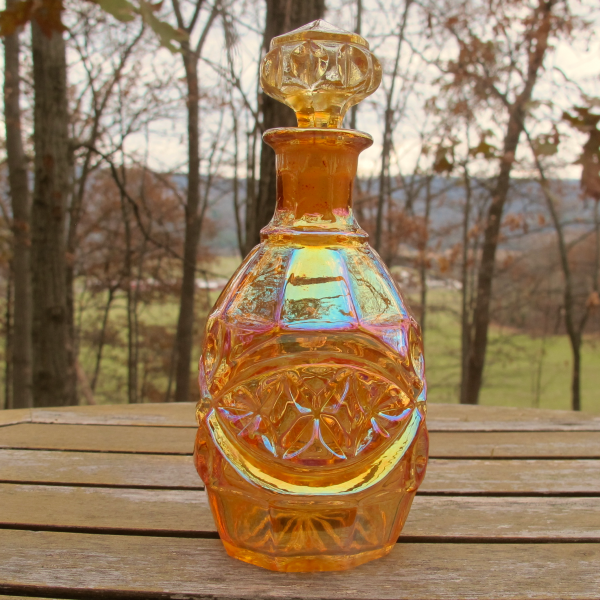 Antique Inwald Double Diamonds Marigold Carnival Glass Perfume Cologne Bottle