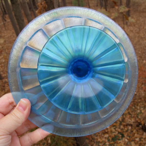 Antique Fenton Wheel Cut Celeste Blue #643 Stretch Carnival Glass Card Tray