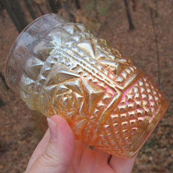 Antique Jain? India Shazam Marigold Carnival Glass Tumbler
