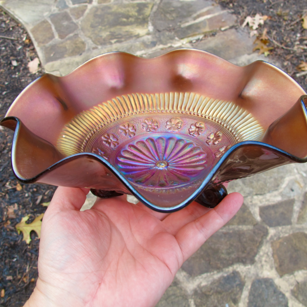 Antique Northwood Rosette Amethyst Carnival Glass Flared Bowl