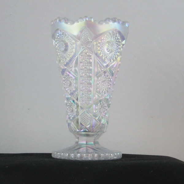 Imperial White Octagon Carnival Glass Vase
