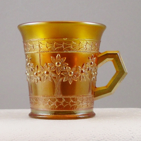 Antique Fenton Yellow Orange Tree Carnival Glass Standard Mug