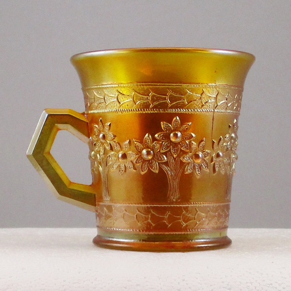 Antique Fenton Yellow Orange Tree Carnival Glass Standard Mug