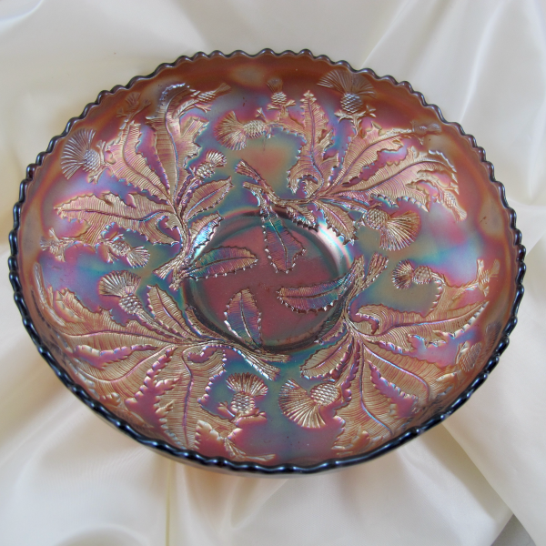 Antique Fenton Thistle Amethyst Carnival Glass Round ICS Bowl