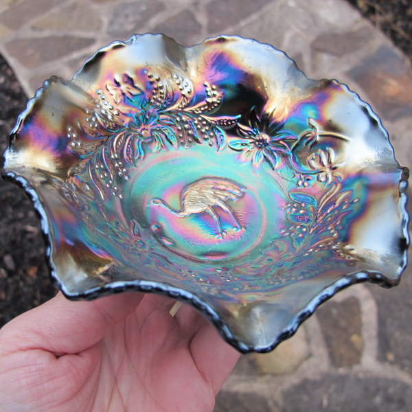 Antique Crown Crystal Emu Amethyst Carnival Glass Bowl (Australian)