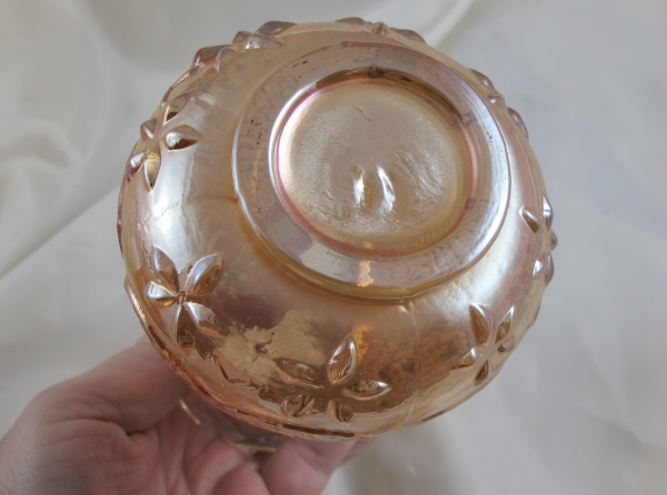 Antique Jain Diamond Heart Marigold Carnival Glass Small Vase