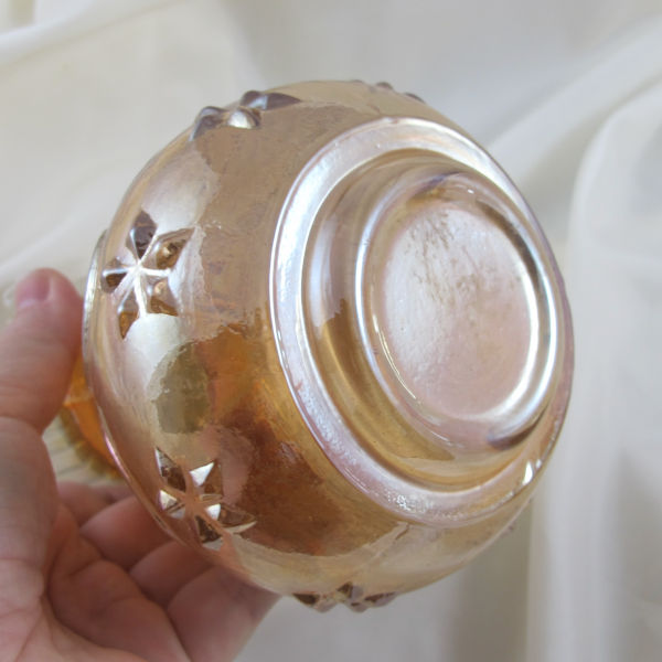 Antique Jain Diamond Heart Marigold Carnival Glass LARGE Vase