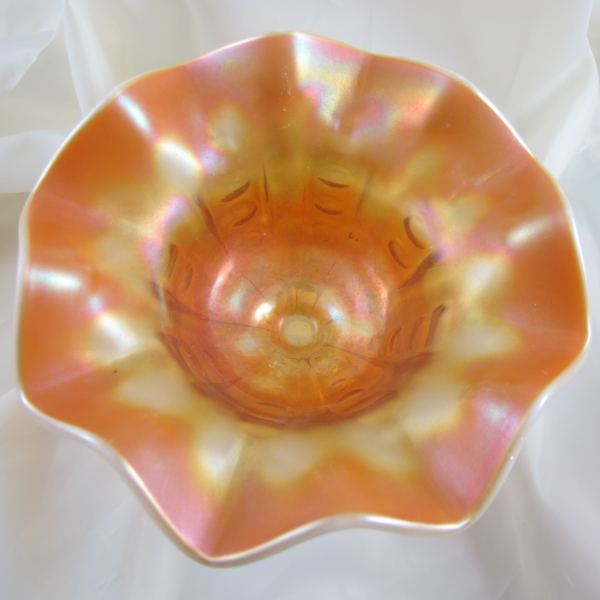 Antique Dugan Coin Spot Peach Opal Carnival Glass Compote