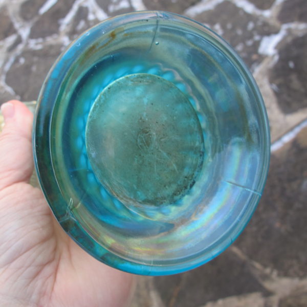 Antique Northwood Diamond Point Aqua Opal Carnival Glass Vase