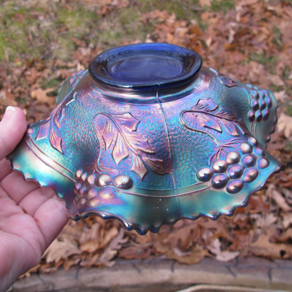 Antique Fenton Mirrored Lotus Blue Carnival Glass Bowl