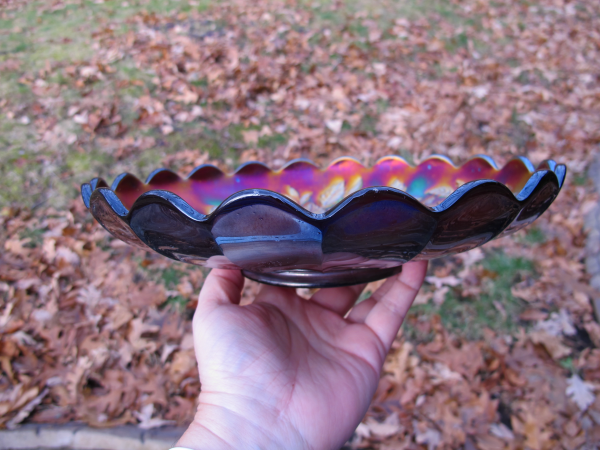 Antique Northwood Peacock and Urn Amethyst Carnival Glass Master Bowl