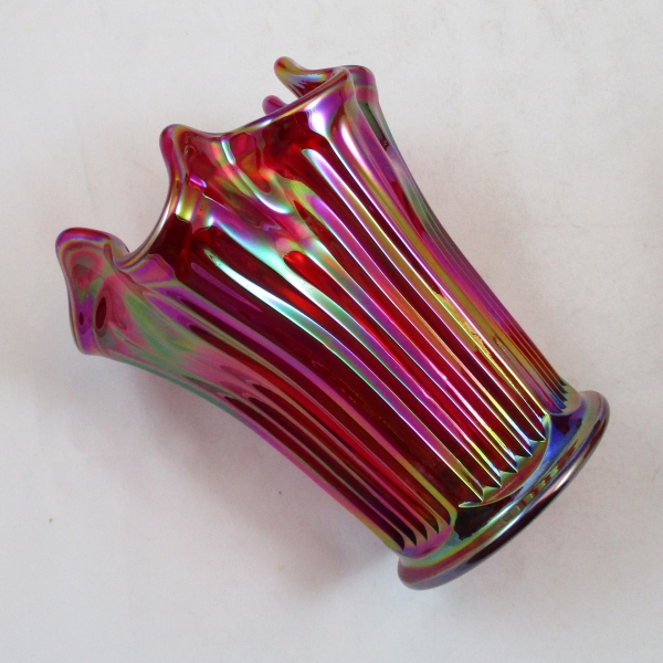 Mosser Red Fine Rib Carnival Glass Flared Squatty Vase #2