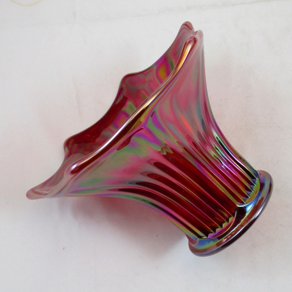 Mosser Red Fine Rib Carnival Glass Flared Squatty Vase #4