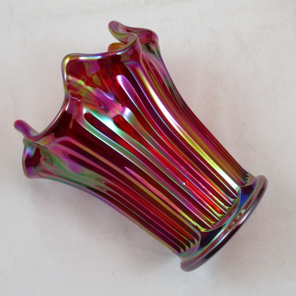 Mosser Red Fine Rib Carnival Glass Flared Squatty Vase #7