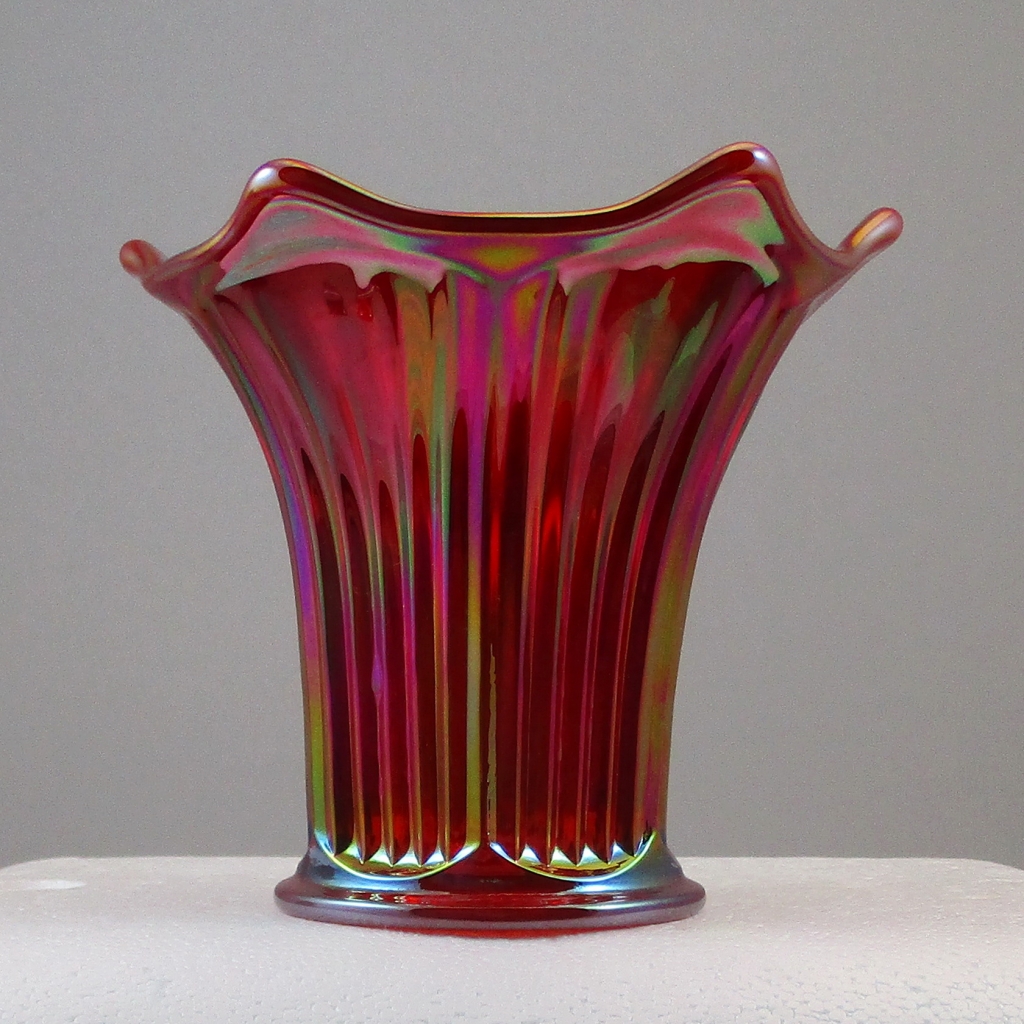 Fine Rib Glass Mosser Red Fine Rib Carnival Glass Flared Squatty Vase #8 – Carnival Glass
