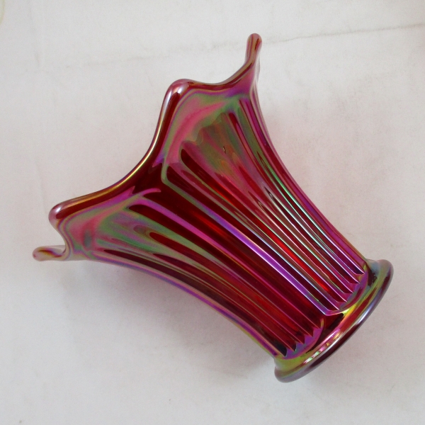 Mosser Red Fine Rib Carnival Glass Flared Squatty Vase #8