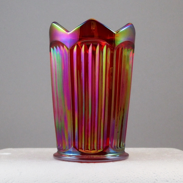 Mosser Red Fine Rib Carnival Glass Un-swung Vase