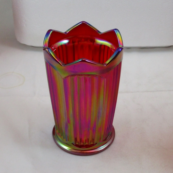 Mosser Red Fine Rib Carnival Glass Un-swung Vase