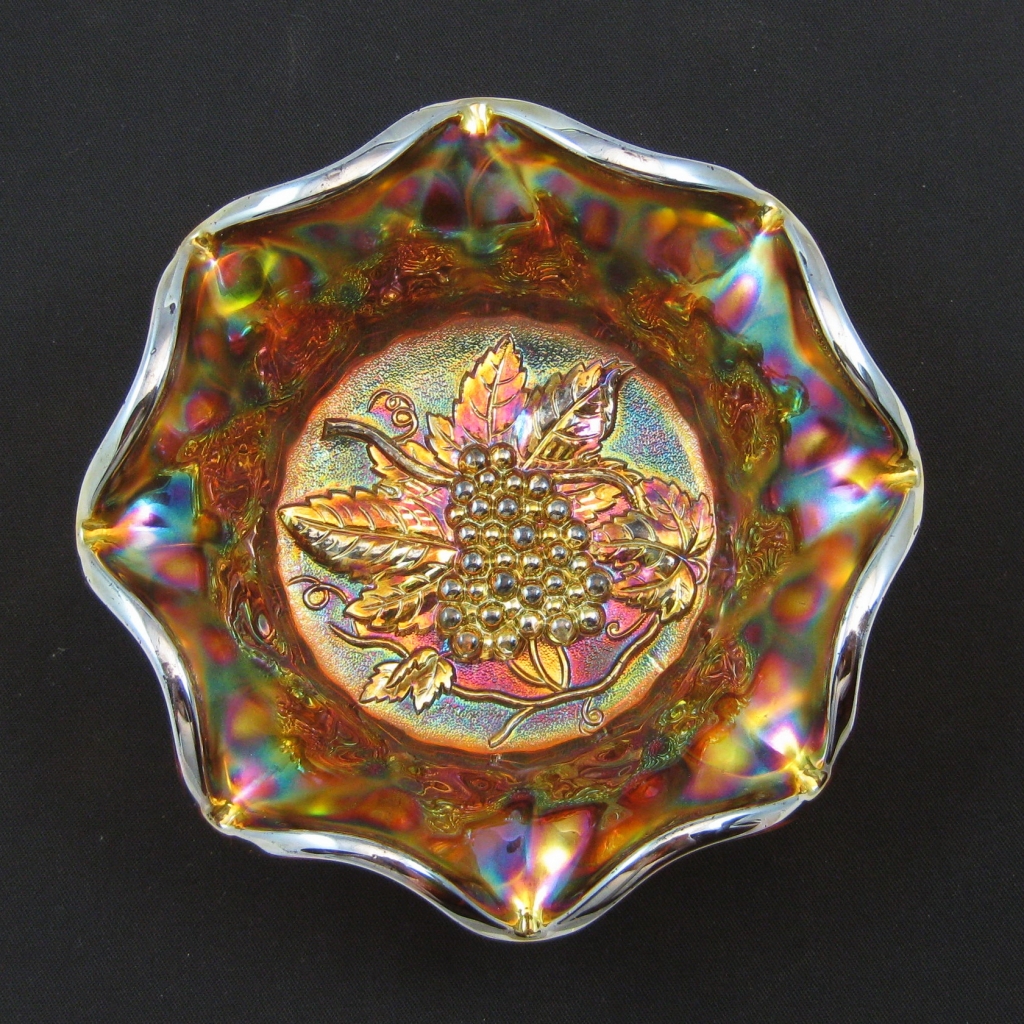 Antique Imperial Marigold Heavy Grape Carnival Glass Mid Size Bowl