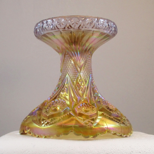 Antique Imperial Long Hobstar & Arches Pastel Marigold Carnival Glass Punch Set Base