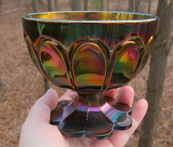 Antique Northwood Double Loop Blue Carnival Glass Sugar Bowl Chalice