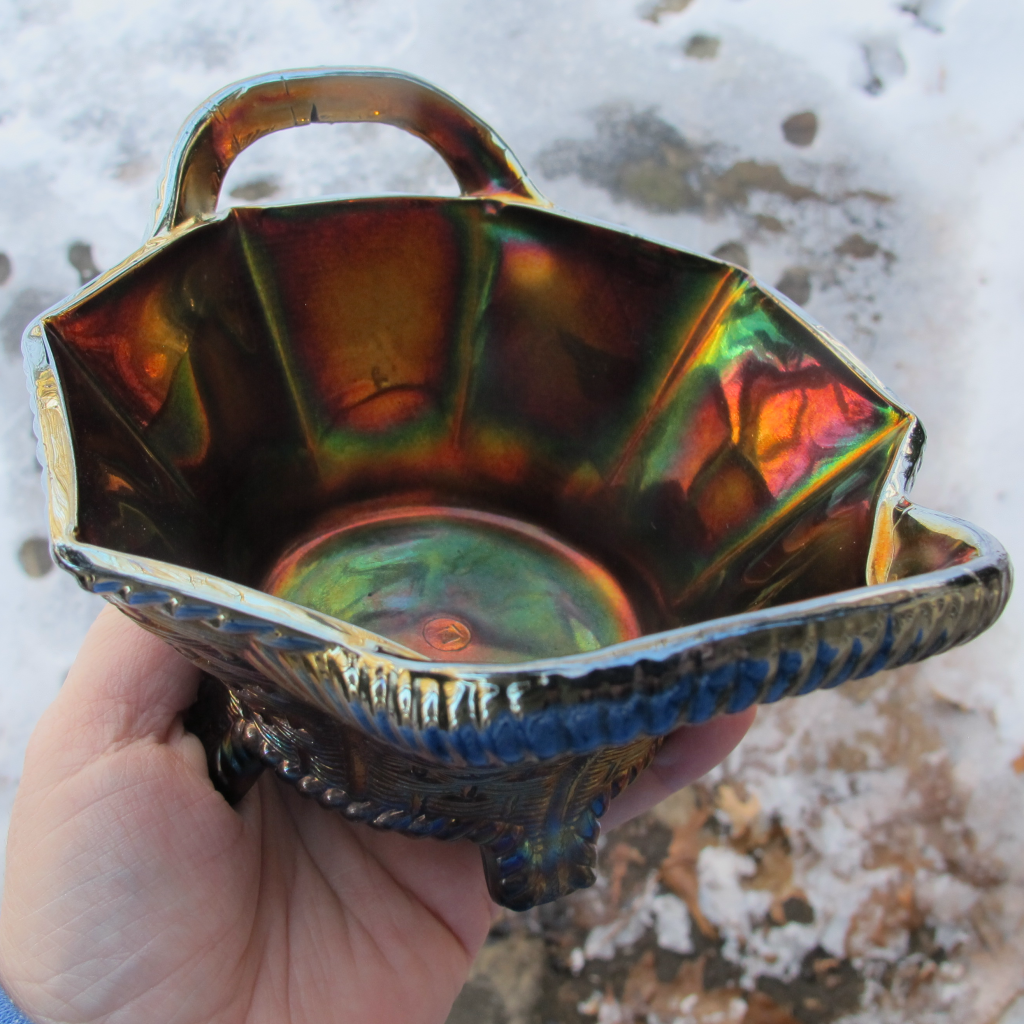 Antique Northwood Amethyst 8sided Bushel Basket RADIUM Carnival Glass