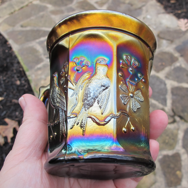 Antique Northwood Singing Birds Amethyst Carnival Glass Mug