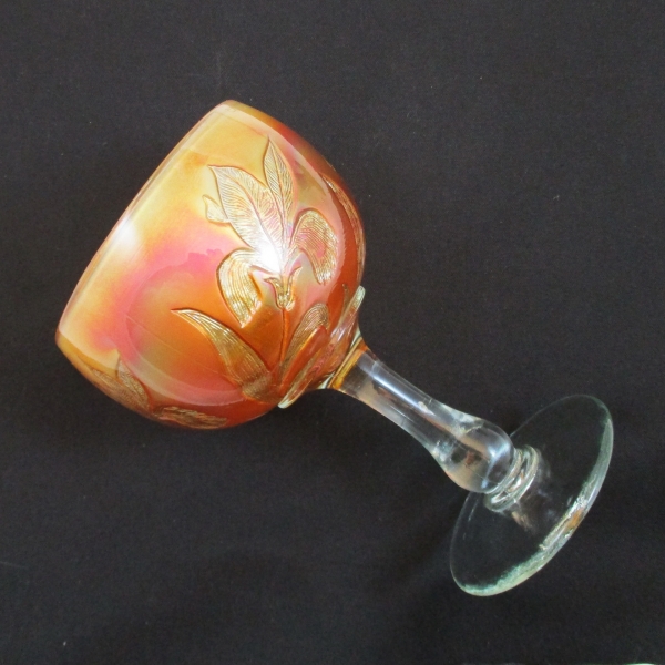 Antique Fenton Marigold Iris Carnival Glass Goblet