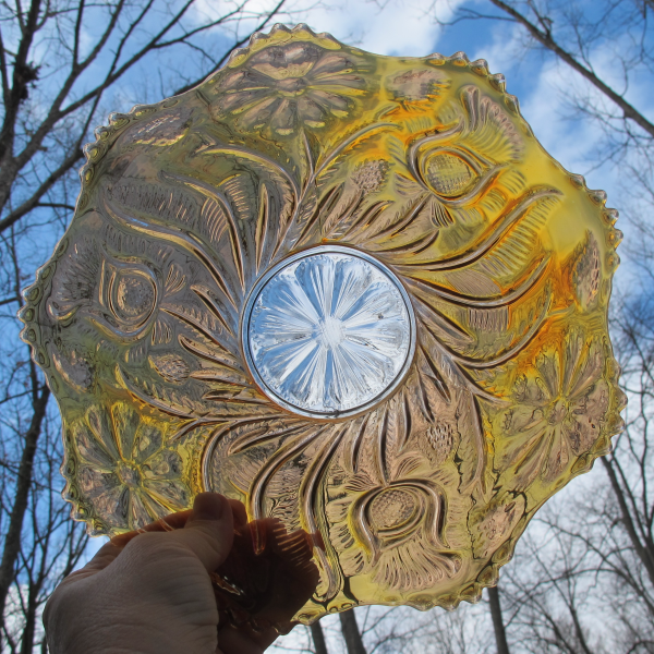 Antique US Glass Field Thistle Marigold Carnival Glass Plate