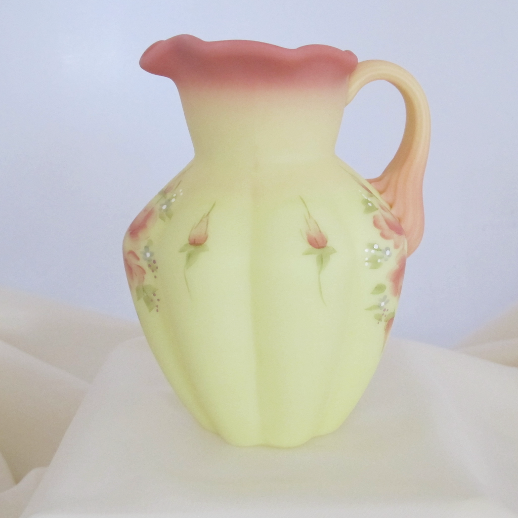 Fenton Hand Painted Roses Burmese Small Pitcher QVC Exclusive
