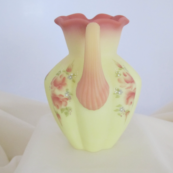 Fenton Hand Painted Roses Burmese Small Pitcher QVC Exclusive